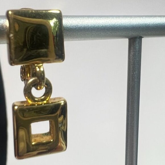 Vtg Monet Gold-Tone Geometric Square Drop Dangle Earrings Open Square Design - Picture 4 of 10